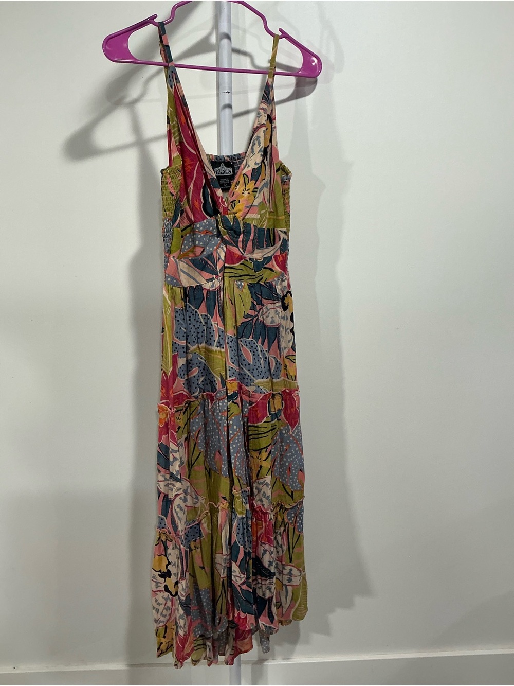 Angie Tropical Floral V-Neck Maxi Dress in Pink, Yellow & Green - Picture 5 of 7